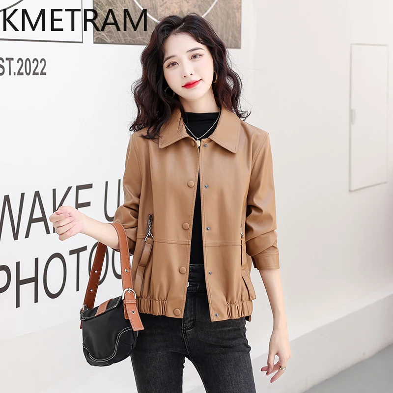  KMETRAM Real Sheepskin Leather Jacket Women New Spring Autumn Women's Clothing Short Korean Coats Slim Fit 2024 Jaqueta Couro