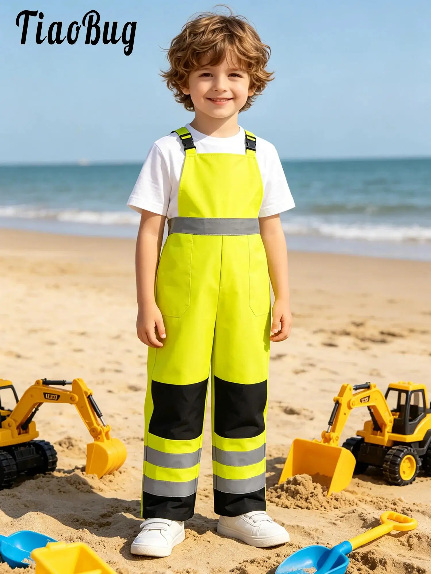 Unisex Kid Boys Girls Strips Water Resistant Overalls Jumpsuits Color Block Suspender Pockets Trousers for Outdoor Activities