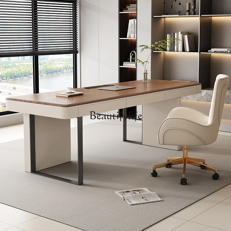 مكتب بلون الجوز الخفيف على الطراز الإيطالي مكتب مكتب فاخر وخفيف الوزن وأنيق وطويل وكبير #4