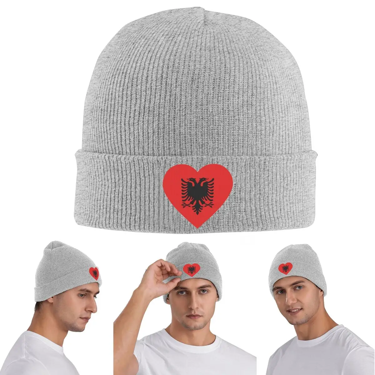 Bandera de Albania águila negra en rojo gorro de punto cálido gorro de punto de invierno gorros gorros gorros de Hip Hop para Unisex
