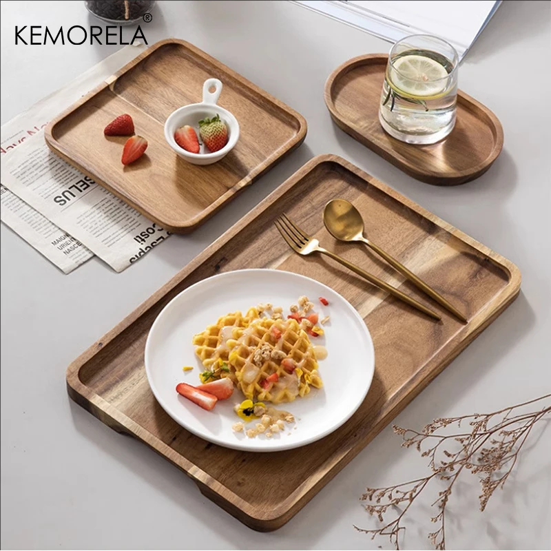 1PCS Acacia Wood Coffee Tray Food CupTrays Decorative Wood Tray Dessert Bamboo Tray Gongfu Tea Tray Kitchen Storage Accessories