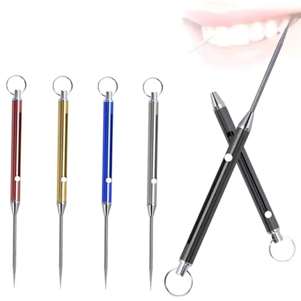 Titanium Alloy Telescopic Toothpick Gift Unpacking Tool Camping Fruit Fork Spring EDC Keychain Pendant