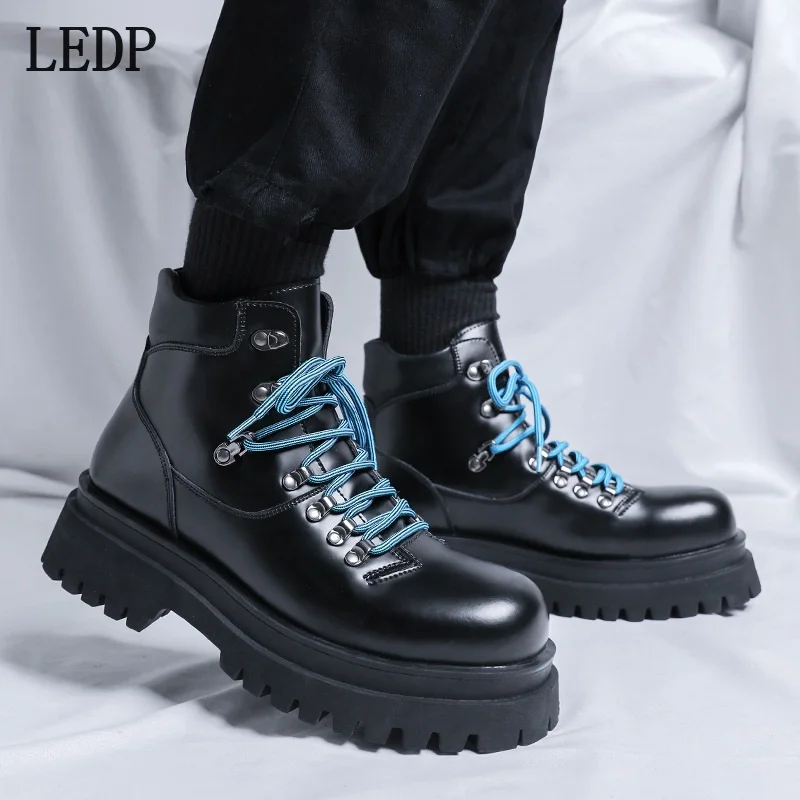

LEDP Retro Cool Street Style High-Heeled Boots for Men in 2025 Autumn New Style Black Trendy and Versatile Thick-soled Workwear