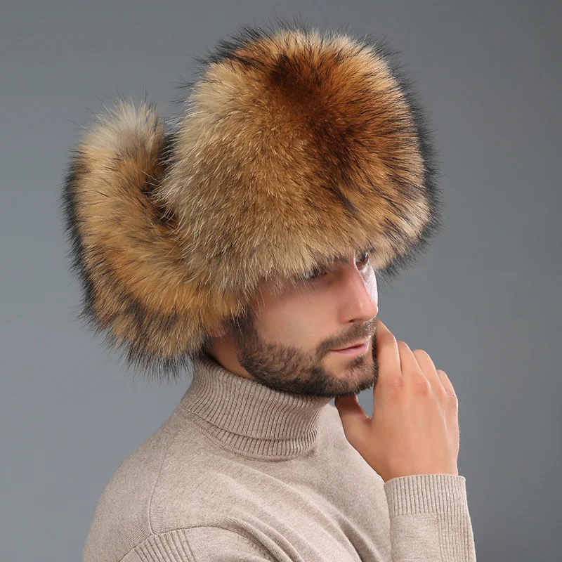 Bomber Hat 100% Real Fox Fur Hat Men Women Warm Russian Ushanka Fur Hat Fashion Male Female Winter Hat Earflap Ski Russian Cap