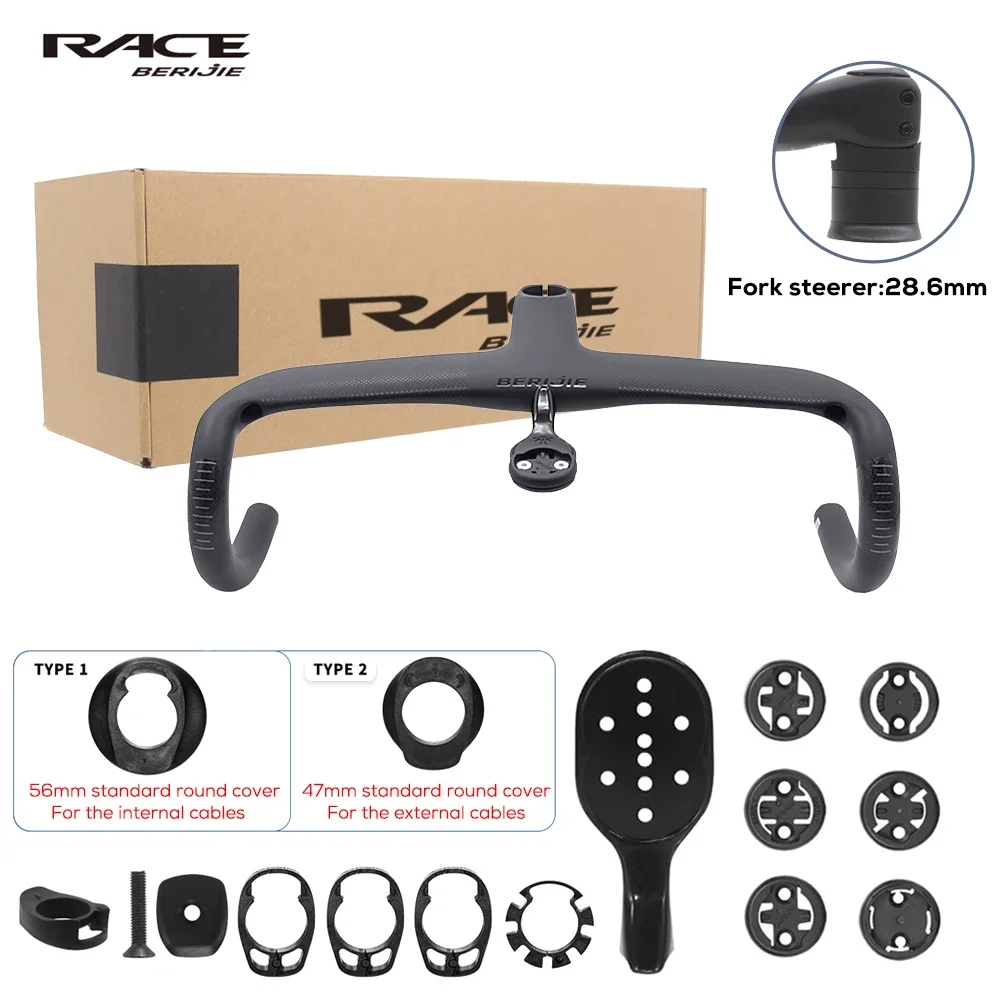 

BERIJIE Road Bike Full Carbon Internal Cable Integrated Handlebar,-6°,For SL6/ALLEZ Standard Round Headset Cover 47/56mm,28.6mm