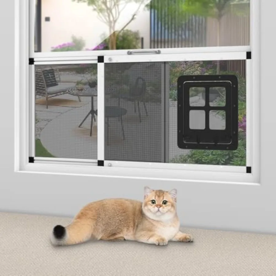 باب الحيوانات الأليفة ذو التهوية للنافذة يناسب نافذة عرض 3239 2 دقيقة تثبيت إطار من الألومنيوم + شبكة من الاستانلس ستيل قابلة للتنفس ومضادة للحشرات