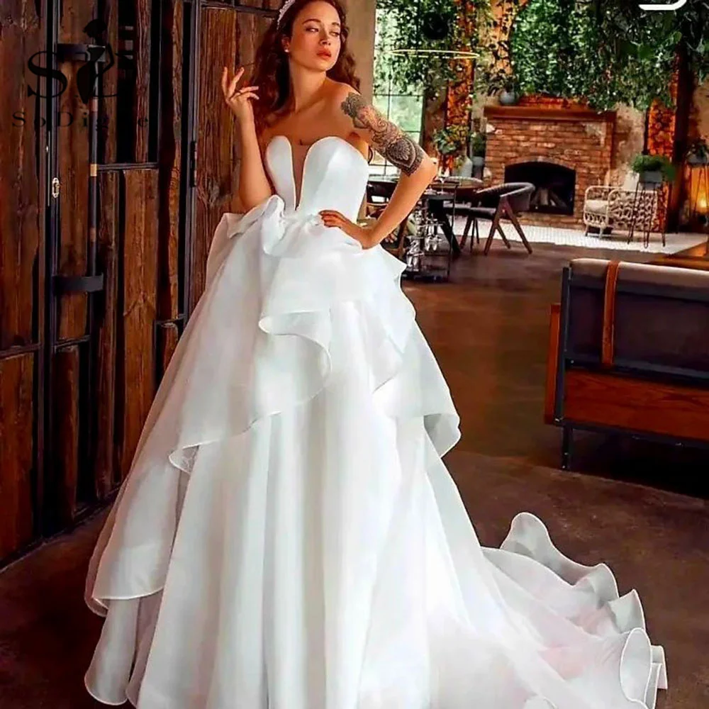 

SoDigne Romantic Organza Wedding Dress Princess Ball Gown Bridal Gowns Tiered Sweethearts Plus Size Wedding Dresses