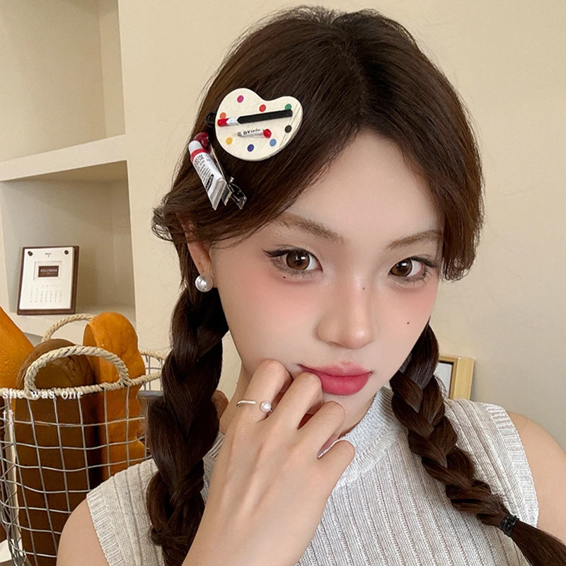 

Creative Stationery Oil Paint Brush Hairpin Cute Girl Bangs Hairpin