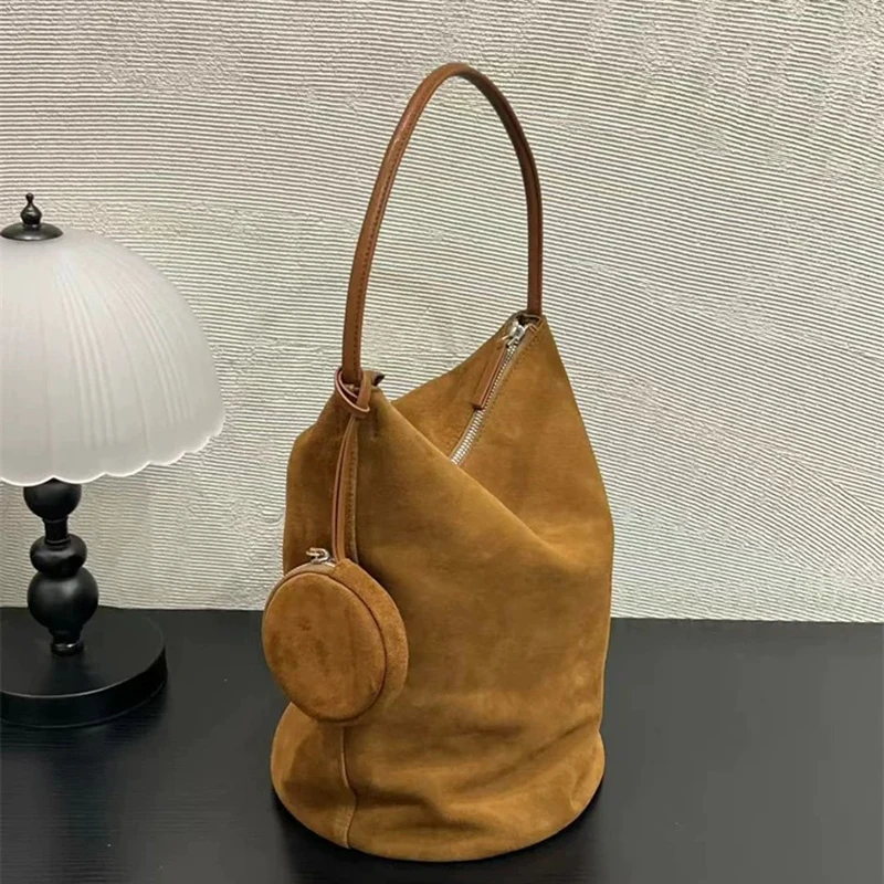 

Suede bucket bag new niche design women's bag cowhide leather large capacity casual fashion shoulder crossbody bags for women