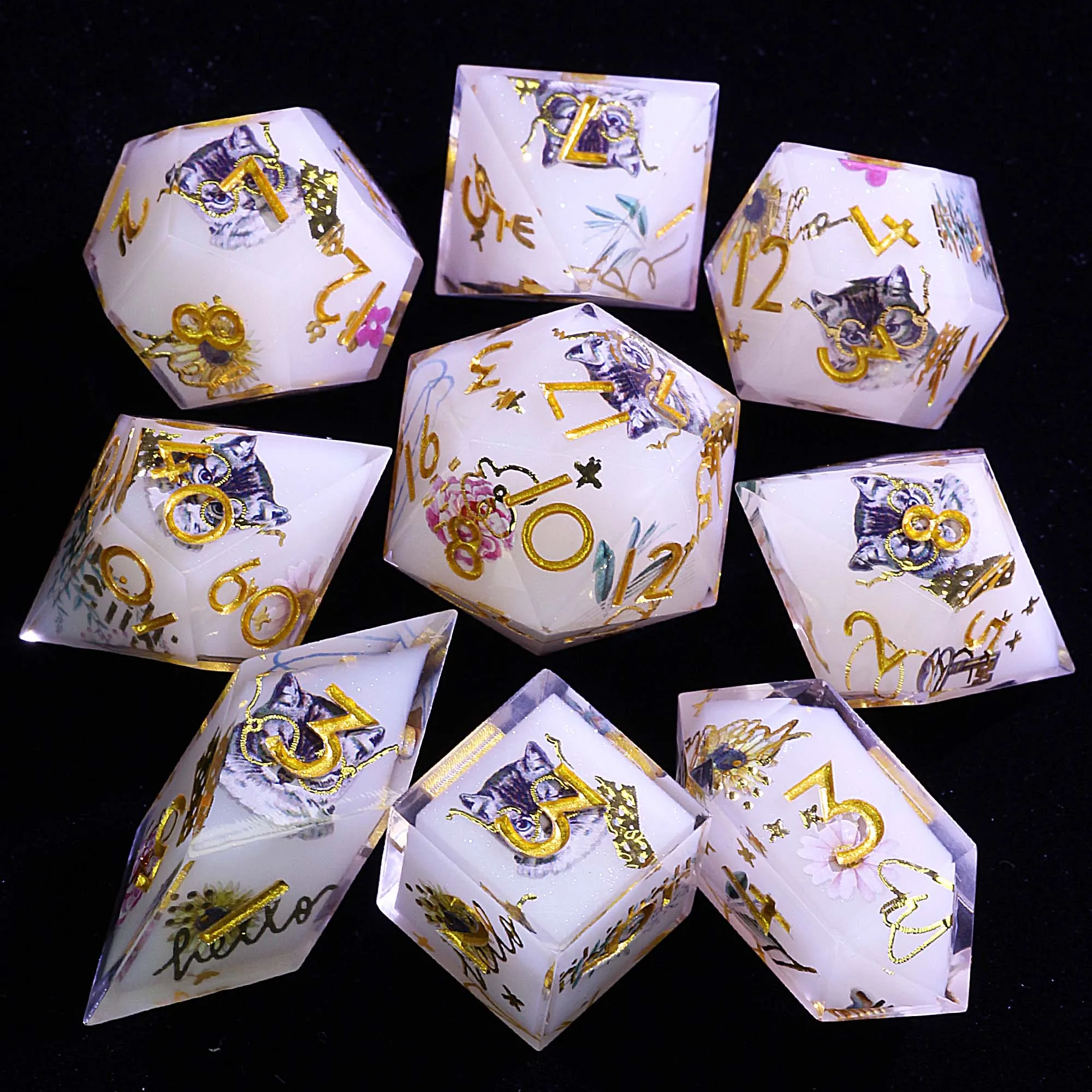 

Набор из многогранной смолы D и D, позолоченные цветочные усы