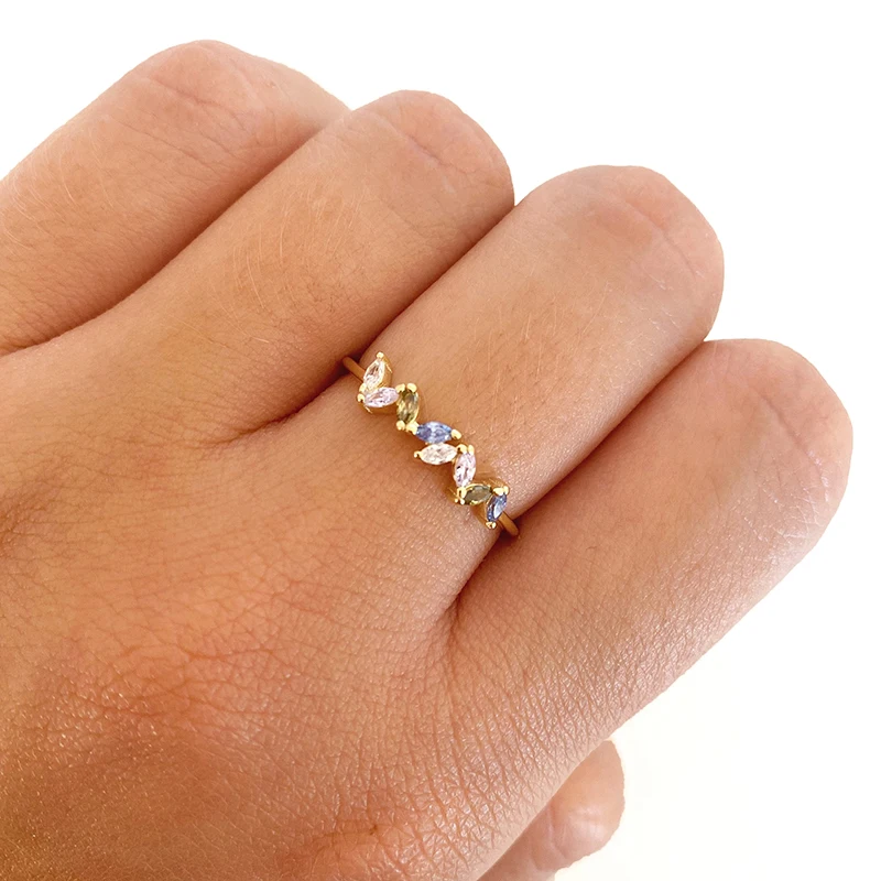 Gold/Silver Plated Delicate Square Cubic Zircon Rings For Women Girls Micro Paved Crystal Ring Fashion Jewelry Gifts
