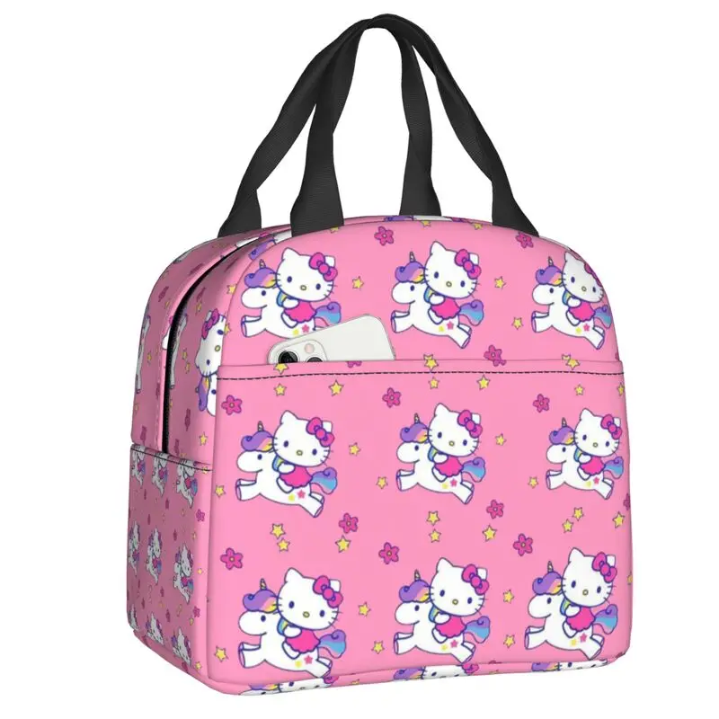 

Custom Hello Kitty Art Anime Thermal Insulated Lunch Bag Women Resuable Lunch Tote for School Storage Food Box