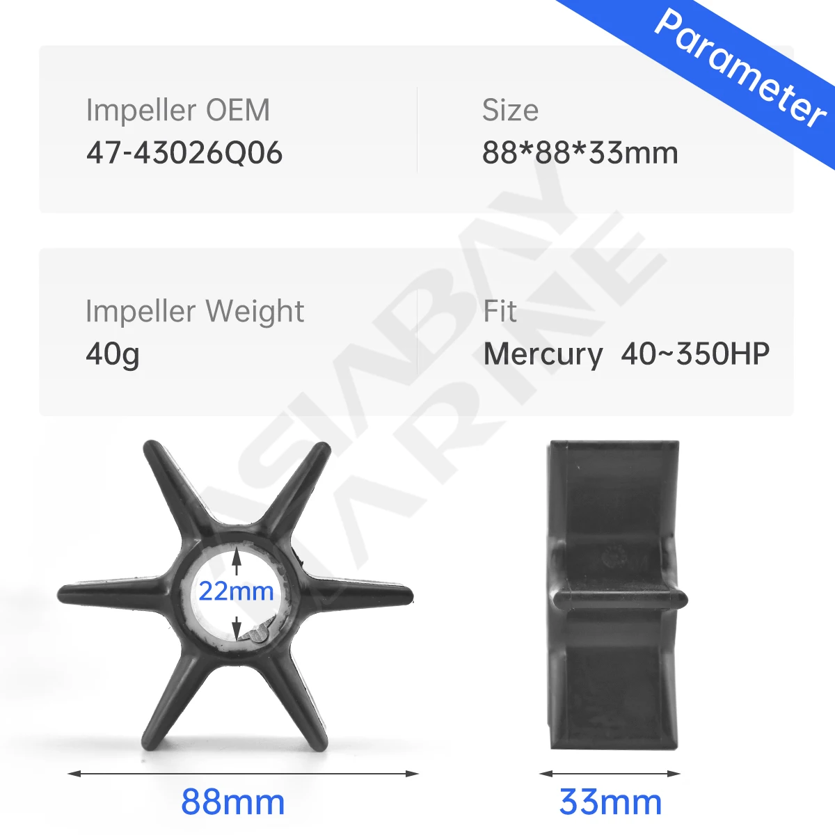 Water Pump Impeller Repair Kit For Mercury Outboard 40hp 50hp 60hp 75hp 80hp 90hp115hp 150hp 200hp 250hp 300hp 350hp 47-43026Q06