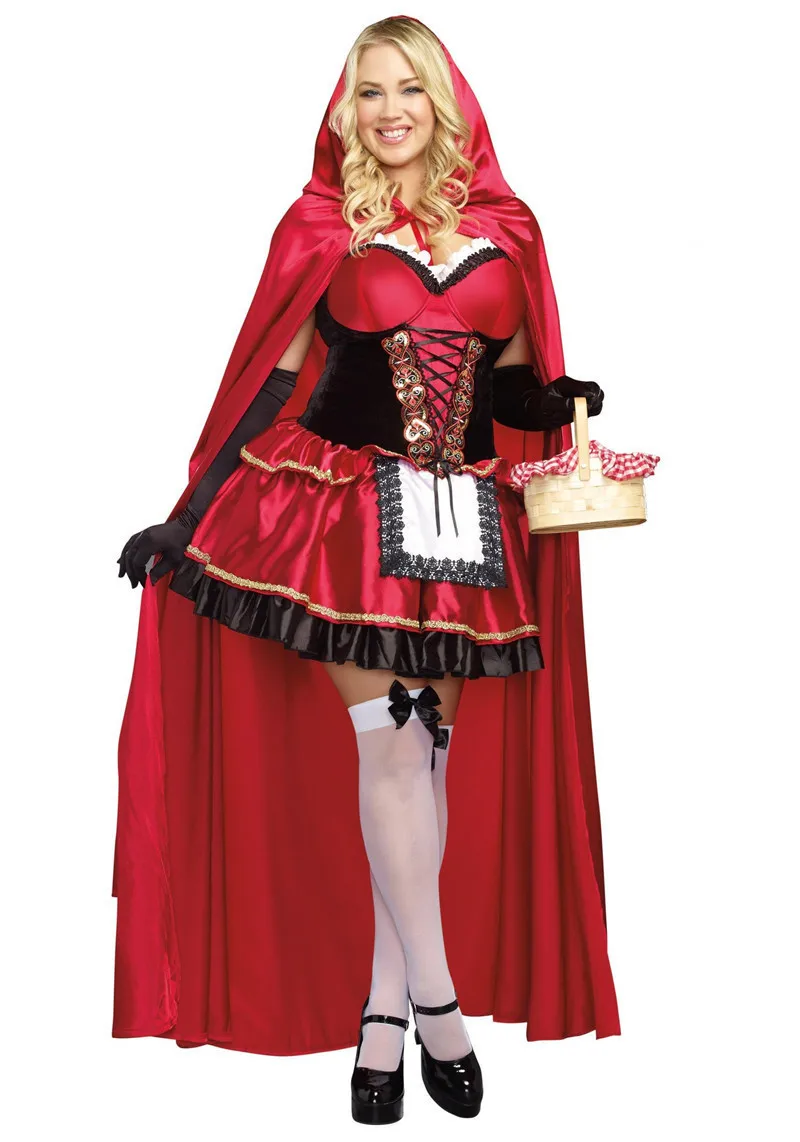 Märchenhaftes Rotkäppchen-Kostüm für Frauen, Ausgefallenes Erwachsenen-Halloween-Karneval-Cosplay-Kleid, Aufführungskleidung mit Schal – Detail 2