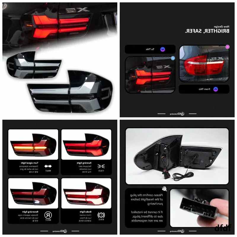4Pcs LED Tail Lights Assembly For BMW X5 E70 2007-2013 New Style Rear Lamps DRL Turn Signal Brake Reverse Light Auto Replacement