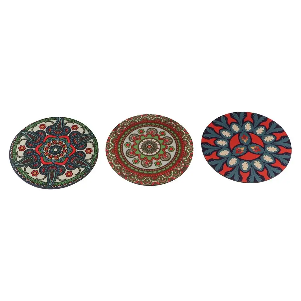 

3PCS Table Pad Rubber Mandala Coaster Round Cup Pad Placemat Colorful Waterproof Cup Mat Kitchen