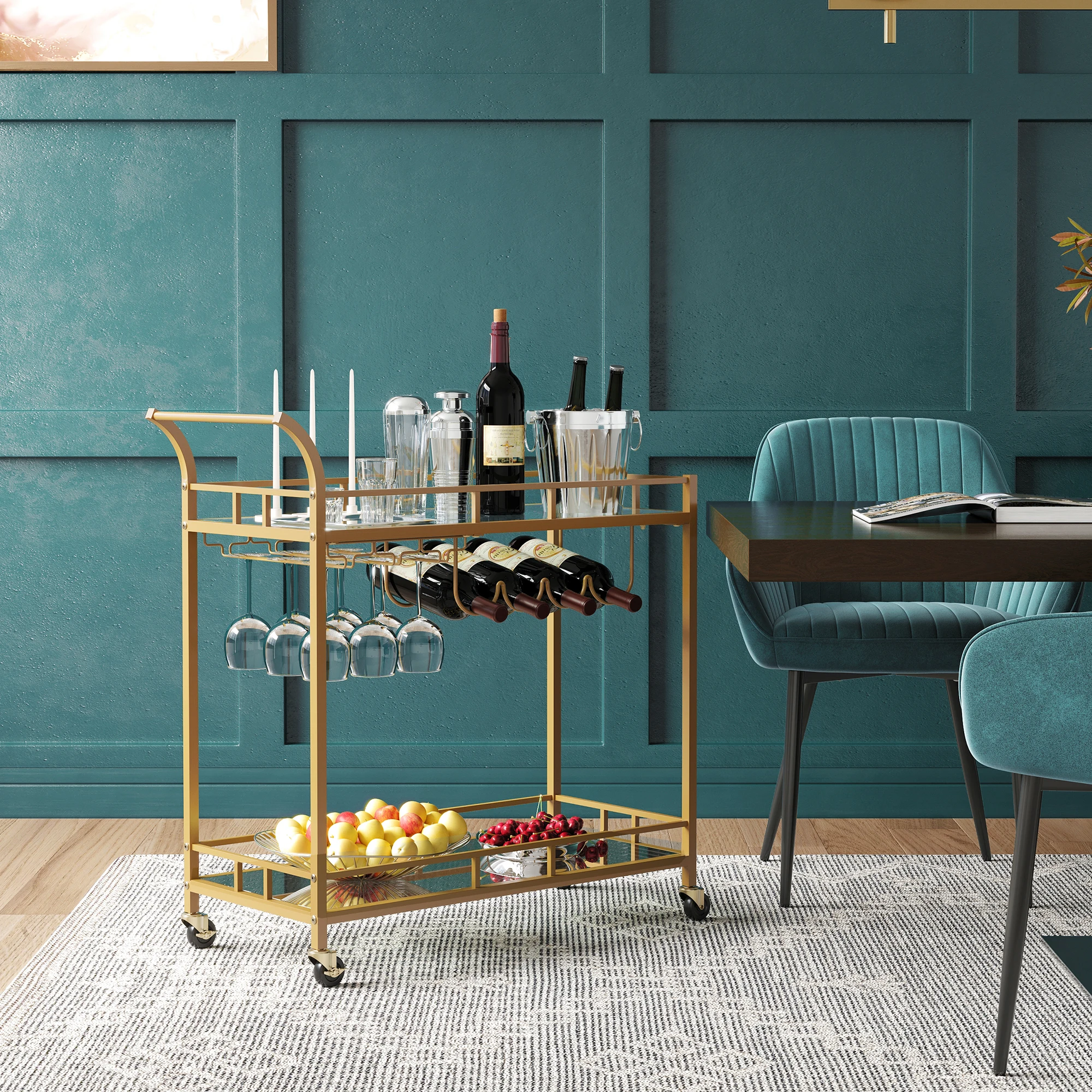 

Luxury Hotel Serving Trolley Luxury With Wine and Glass Holders bar Drinks Trolley Cart bar Carts for Home