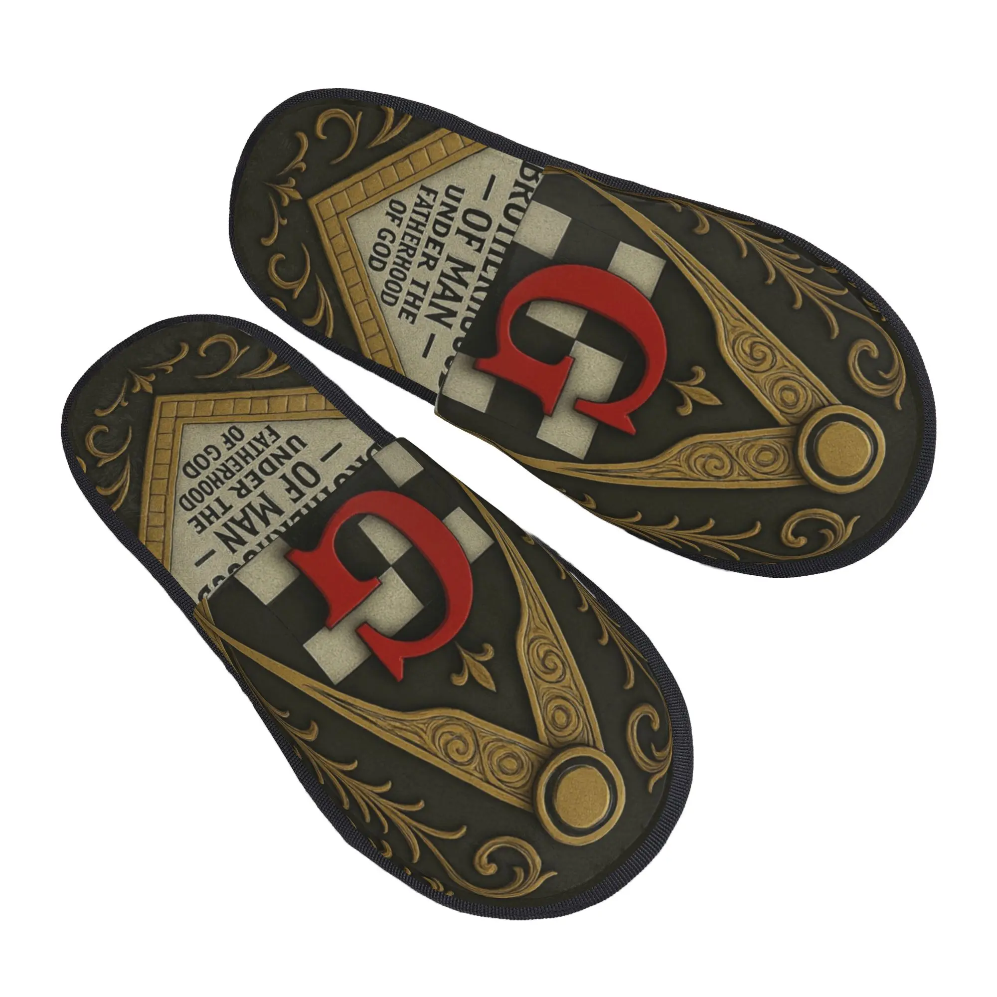 Chaussons en coton pour femmes, hommes, couples, familles, chambre à coucher, dortoir, appartement, motif carré et compas des francs-maçons, symbole maçonnique, chaussons chauds d'intérieur.
