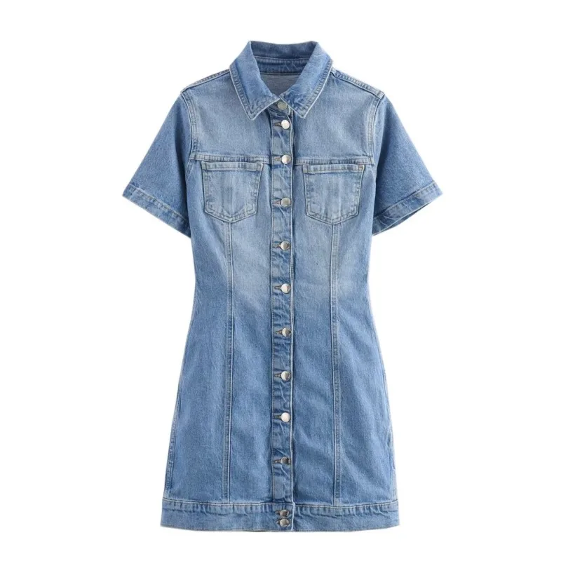 

Summer 2024 new women's street fashion denim mini dress with lapel