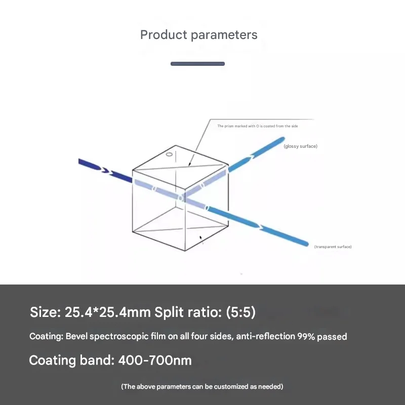 Optical Glass Cube Dichroic Beam Splitter Prism Ratio 50:50 Spectrome Sicence