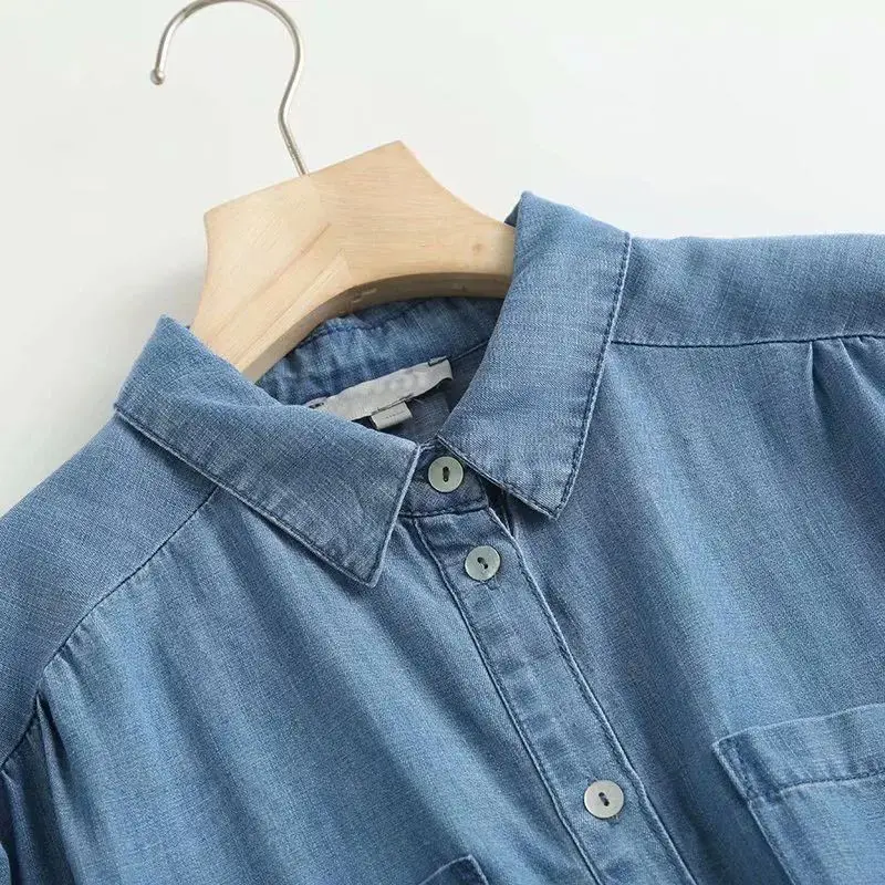 Slim Waist Women's Denim irt Long SVE Turn down Collar SP Faionable Ladies' T-irt Other Material 00%