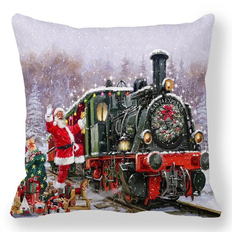 Christmas Decoration Pillowcase Santa Claus Snowman Deer Cushion Cover Home Sofa Chair  