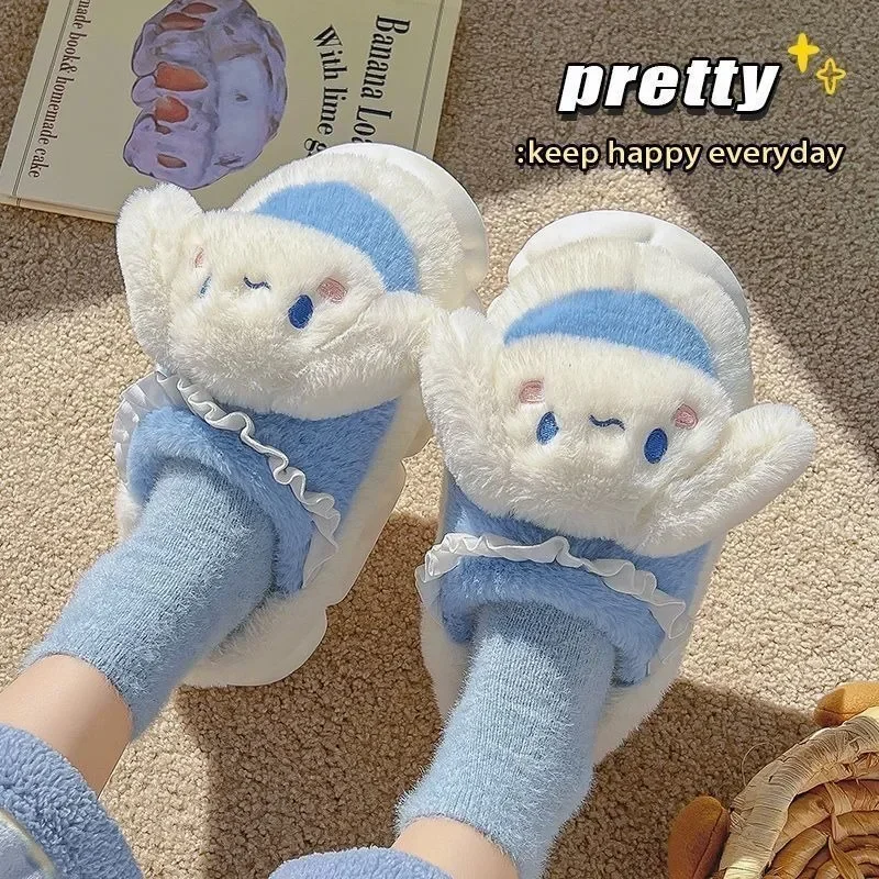 

Sanrio Kuromi Plush Slipper Cute Cartoon Anime My Melody Cinnamoroll Autumn and Winter Warm Slippers Bedroom Supplies Gifts