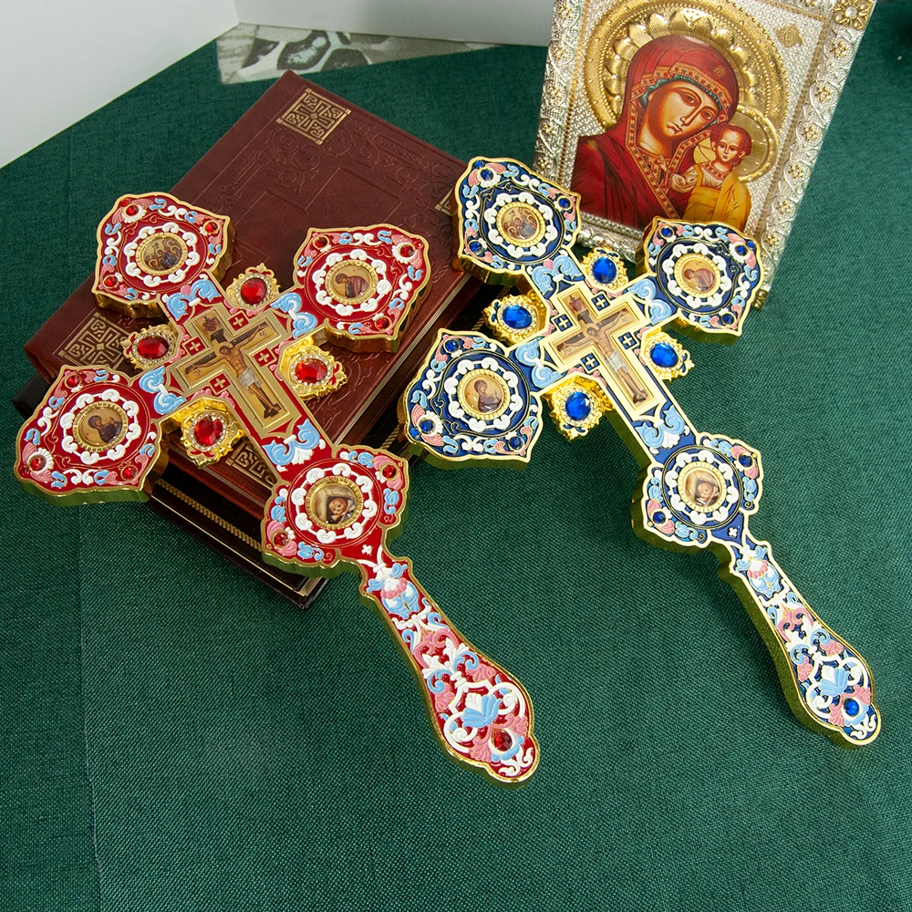 Imagem -03 - Crucifixo Banhado a Ouro Igreja Ortodoxa com Esmalte Multicolorido Altar da Cruz da Páscoa Ícone de Jesus Caixa de Presente