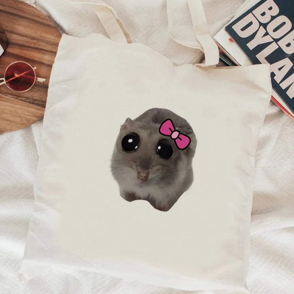 Sad Hamster shopping bag shopper grocery handbag shopping reusable canvas bag foldable reciclaje boodschappentas custom