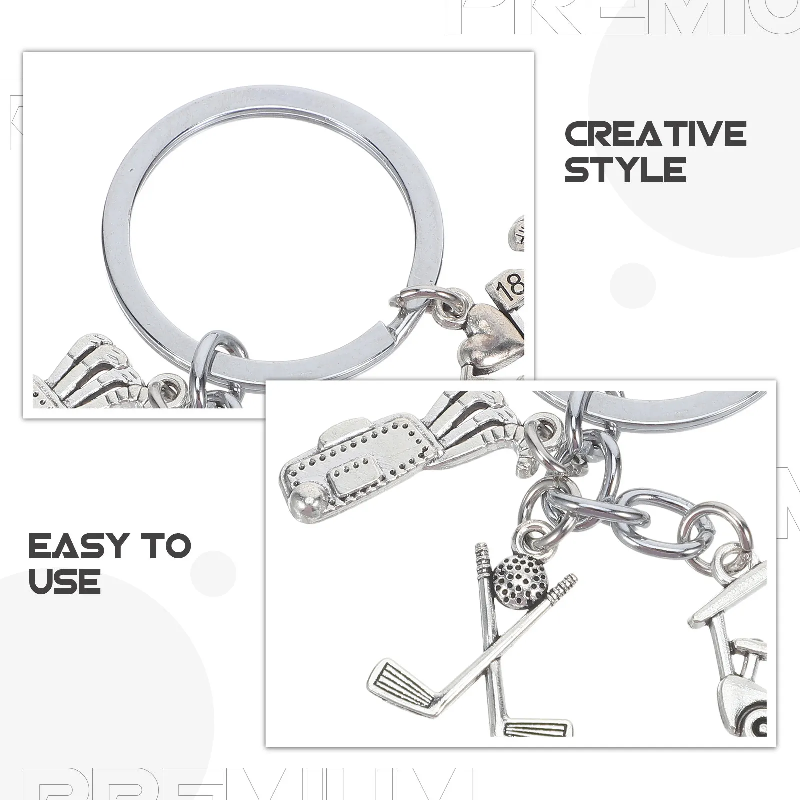 Golf Keychain Pendant – Metal Golf Club, Ball & Cart Design Keyring for Backpack, Purse, Gifts