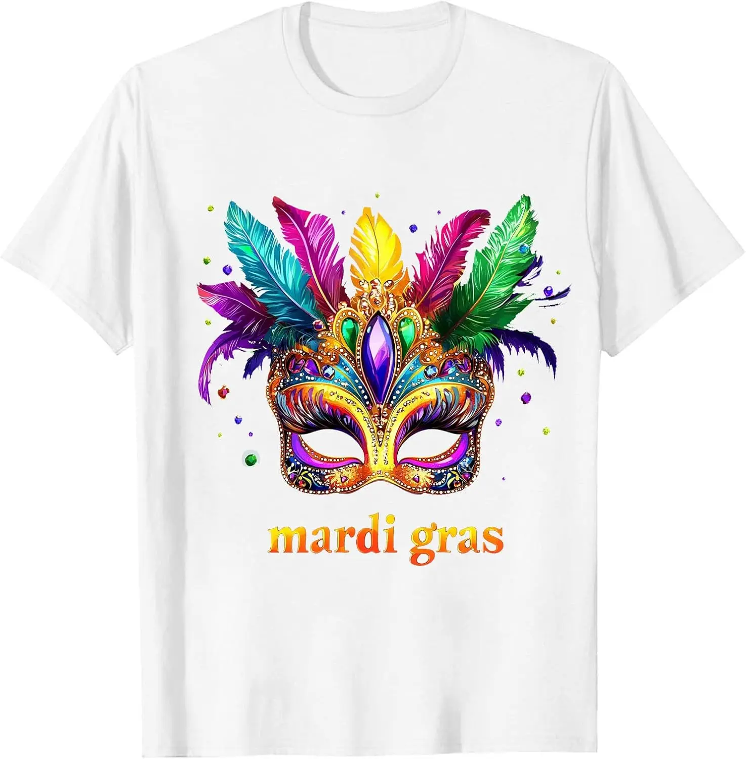 

Mardi Gras Mask Feathers Graphic Tee Men's Cotton Breathable Carnival Party T-Shirt