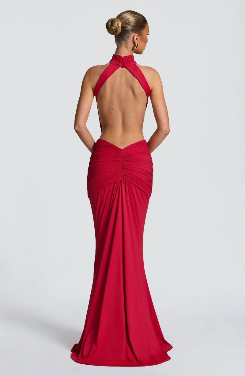 Sexy Neckholder Rückenfreies Korsett Meerjungfrauen-Abendkleid 2026 Hochgeschlossenes Gerafftes Bodycon Hochzeitsgast Formelles Partykleid für Damen – Detail 4