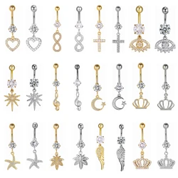 Bengelen Navel Ring Hart Kroon Oog Vleugel Zeester Navel Piercing 14G Chirurgisch Staal Titanium Bar Vrouwen Sexy Sieraden