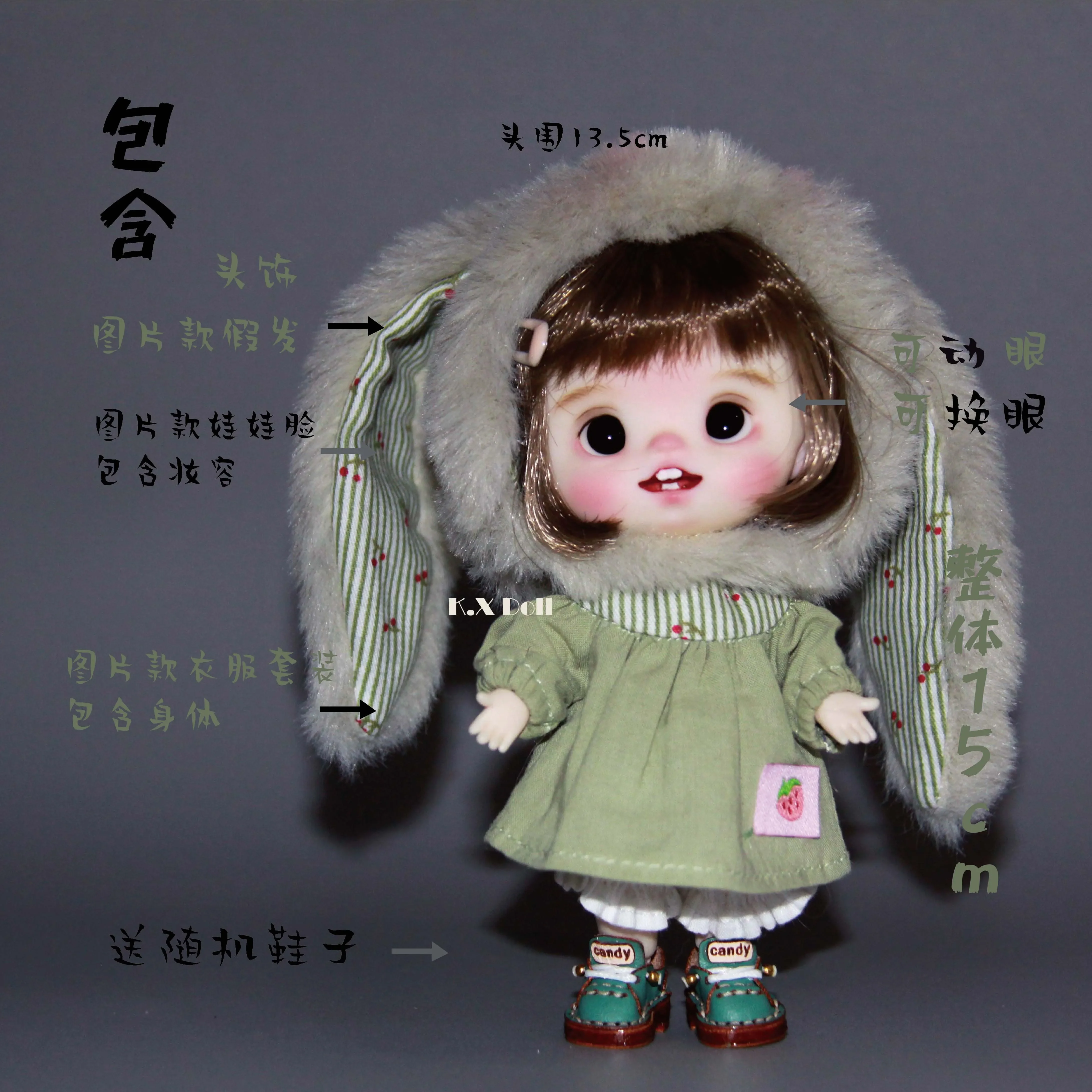 OB11 BJD Doll 1/8 Resin Baby Head with Movable Eyes