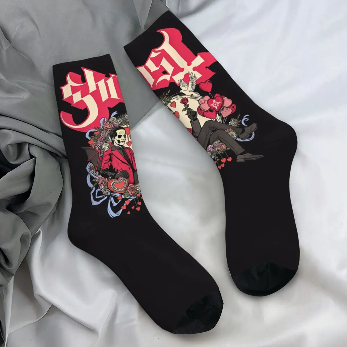 Ghost Rock Music Band Stockings Adults Men Skull Rose Socks Breathable Novelty Socks Autumn Running Anti-Slip Graphic Socks Gift