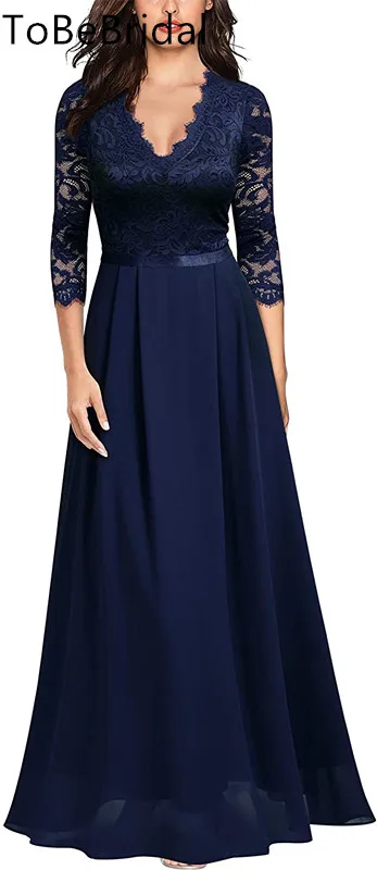 Elegant Navy Evening Dresses Elegant V-Neck Long Sleeves Mother Of The Bride Party Dress  A-Line Formal Prom Gowns Customized