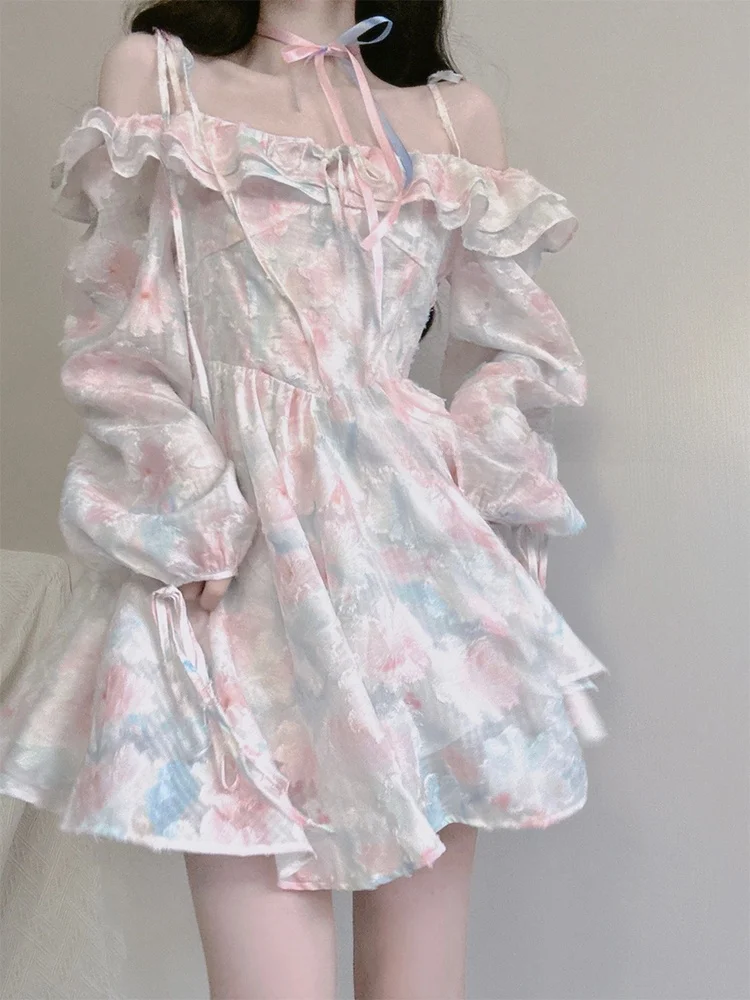 

Floral Print ter Dr Women's Spring Summer Slimming ort Skirt High Waist Bubble Sve Chiffon Material Commute Sle