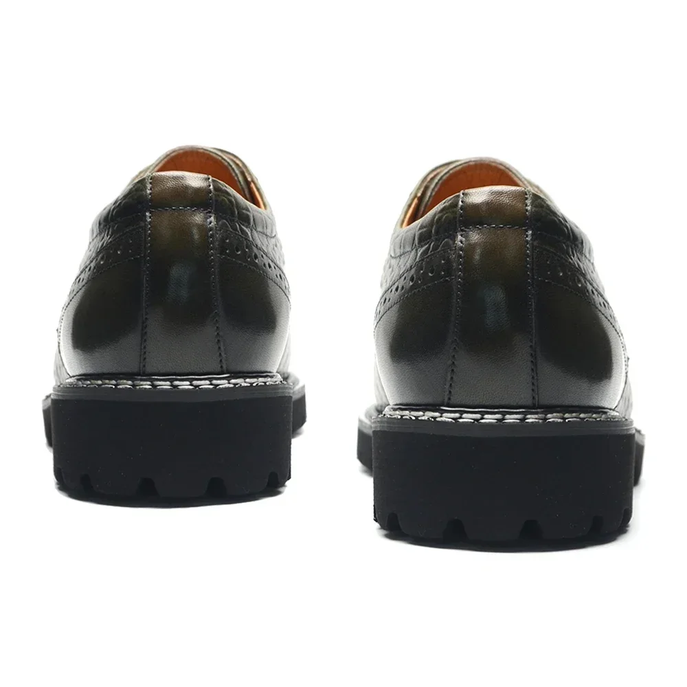 Luxury Men\'s Derby Dress Shoes Elegant Crocodile Print EVA Comfortable Sole Real Cow Leather Cap Toe Casual Oxford Sneakers