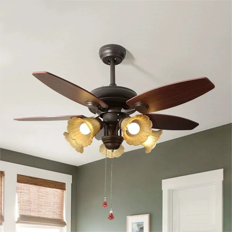 

American Dining Room Living Room Fan Light Integrated Bedroom Glass Retro Pattern