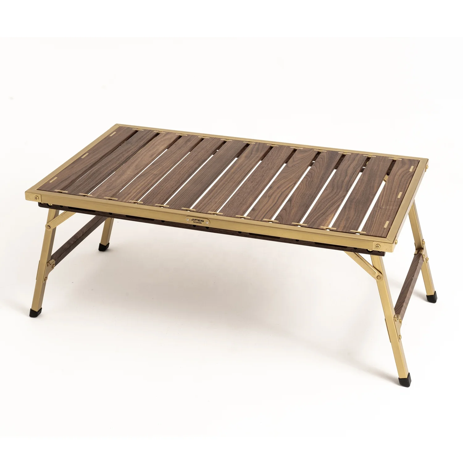 

JIFENG OUTDOORS Camping Picnic Table Copper Frame Natural Black Walnut Canvas Indoor Outdoor Folding Table