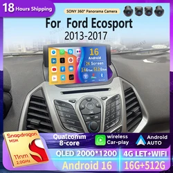 Android 16 Carplay Auto 2K Screen Car Radio Multimedia Player For Ford Ecosport 2013-2017 DSP 2din Autoradio Stereo Head Unit