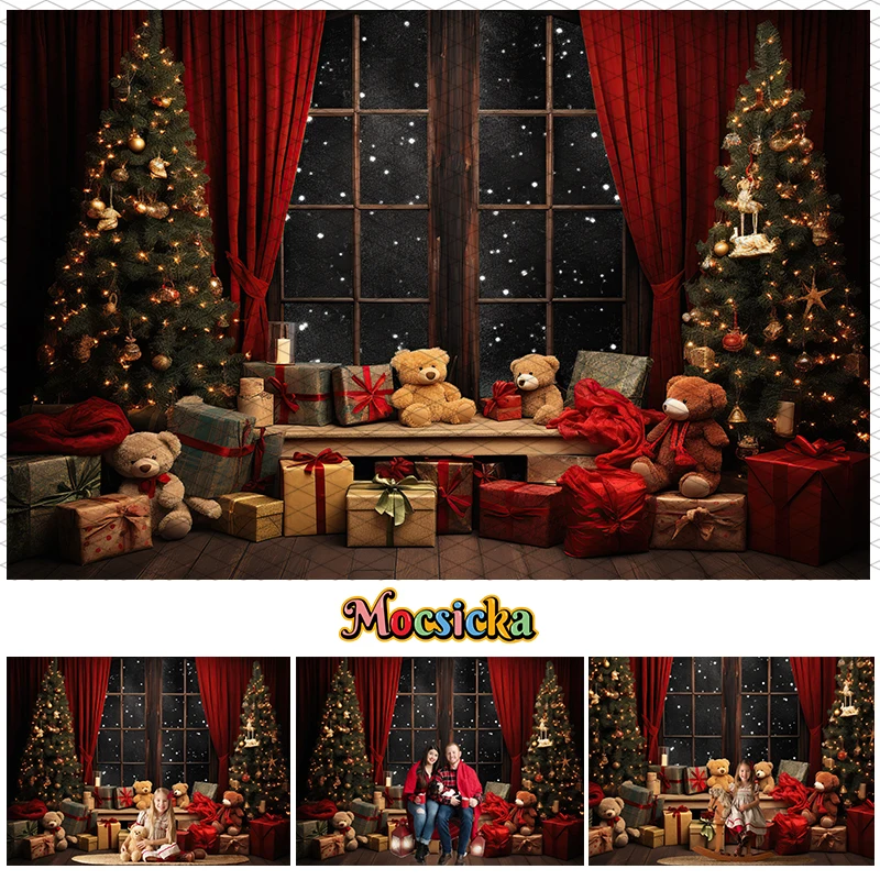 

Christmas Window Photo Background Night Stars Winter Xmas Tree Gifts Backdrops Kids Birthday Photography Props Decor Studio