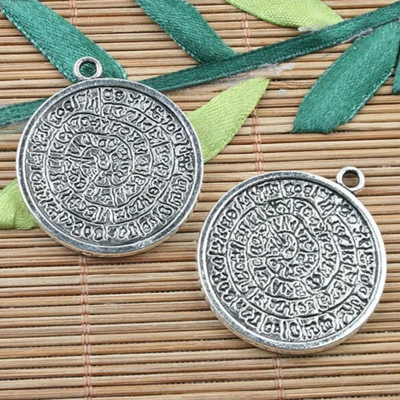 

5pcs Tibetan Silver 2sided round pattern charms pendant EF0073