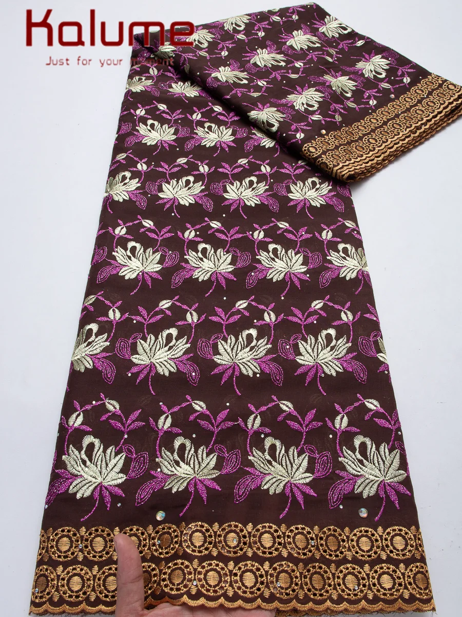 

Kalume Nigerian Embroidered Cotton Lace Fabric High Quality 5 Yards 2026 African Swiss Voile Lace Fabric Diy for Women Sewing