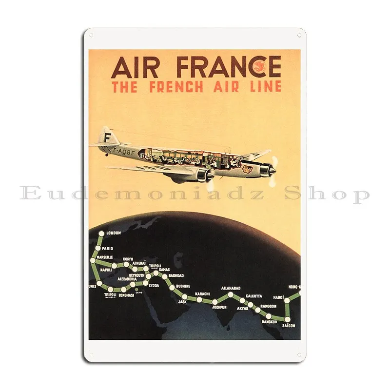 Air France The French Air Line Advertisement Vintage Travel Metal Sign Cinema Club Bar Wall Cave Customized Tin Sign Poster