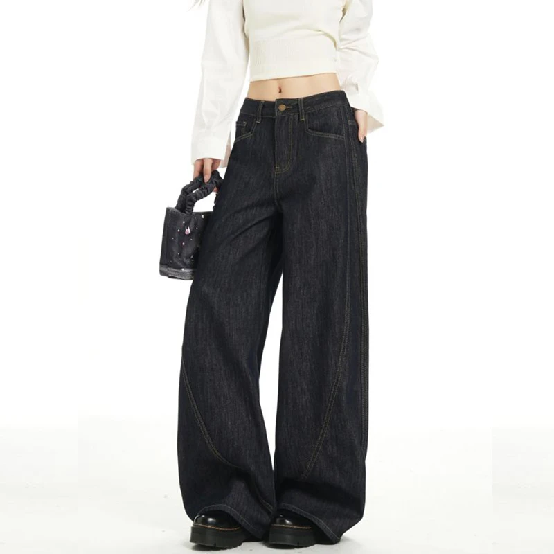 

Girls Designer High Waist Baggy Jeans 2026 Hot Sale Female Straight Leg Pants Women Korean Leisure Solid Denim Trousers