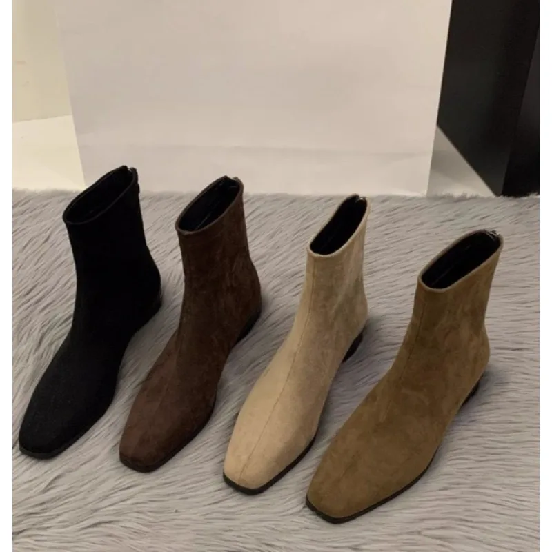 

Winter Short Plush Women Ankle Boots Fashion Square Toe Short Booties Ladies Elegant Low Heels Largas Booties
