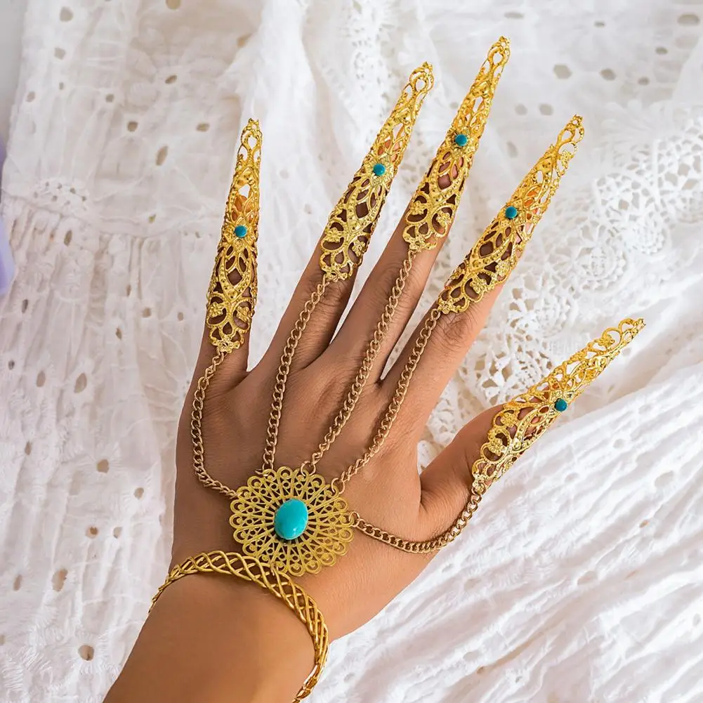 Metal Bracelet Punk Nail Chain Ring Bracelet Ghost Finger Decorative Mittens Adjustable Finger Claw Accessories for A Unique