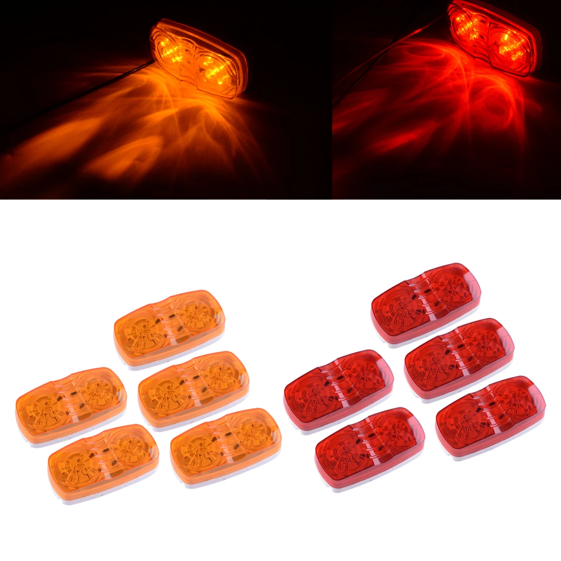 5Pcs Red & 5Pcs Amber 10 LED Side Marker Clearance Light Indicator Lamp Double Bullseye for Truck Camper Trailer Pickup 12V/24V