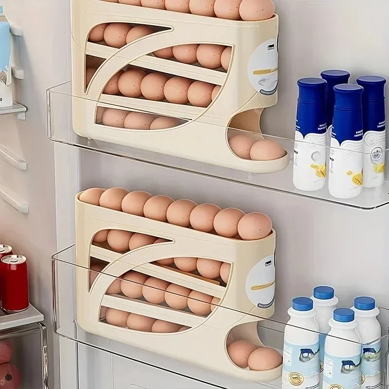 Caja de almacenamiento de huevos para refrigerador, almacenamiento en la puerta lateral, herramienta de cocina, dispensador automático de huevos, antibacteriano, gran capacidad.